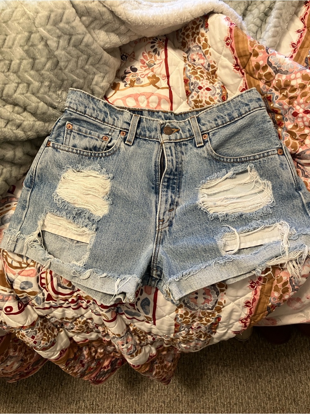 Levi's Light Blue High Waist Ripped Denim Shorts